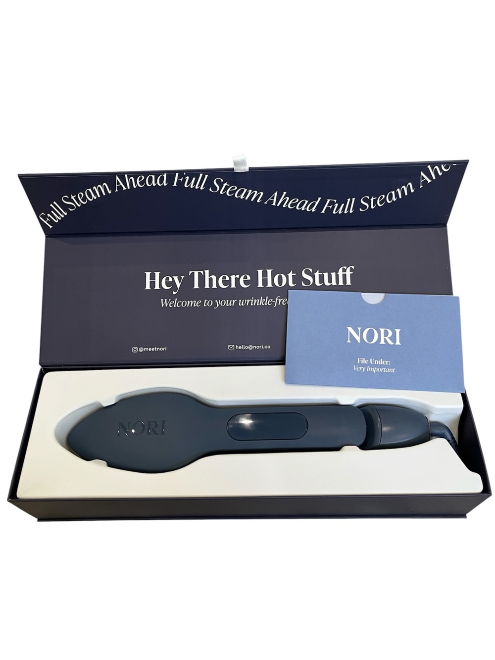 Nori Press Handheld Steam Iron Navy 3 in 1 Garment Steamer Travel Press NEW